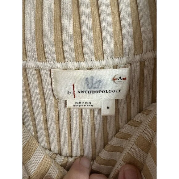 Off the Shoulder Anthropologie Dress Womens Medium Tan Cream Ribbed Body Hugging - Picture 3 of 6